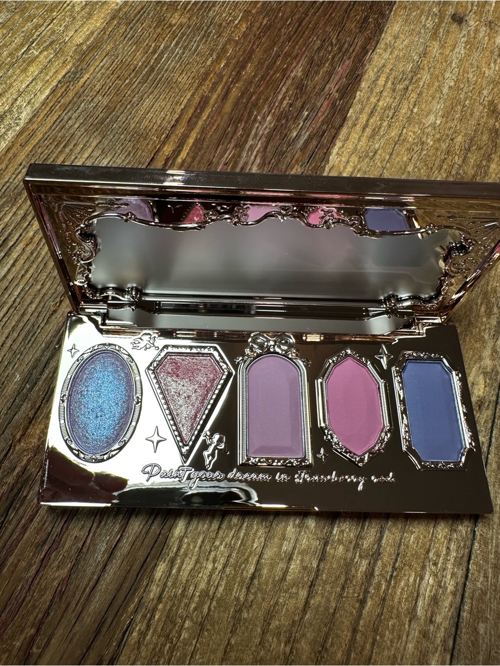 Pastel Lavender & Pink Eyeshadow Palette with Shimmering Blue Accent